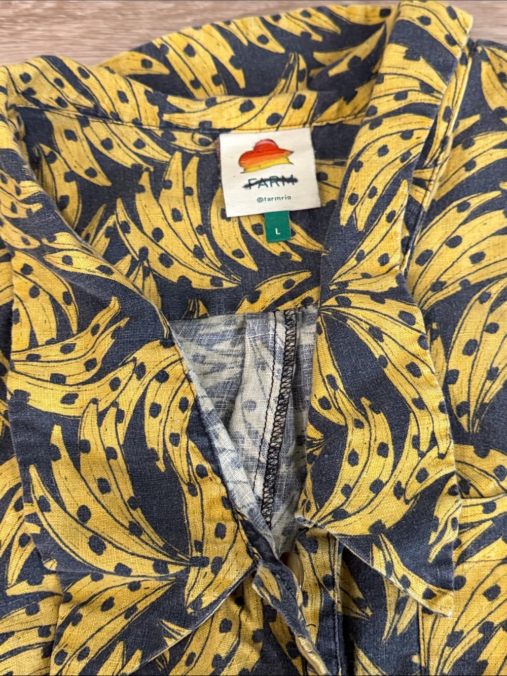 Farm Rio Linen Yellow Banana-Print Button-Up Romper R15 - Picture 5 of 7